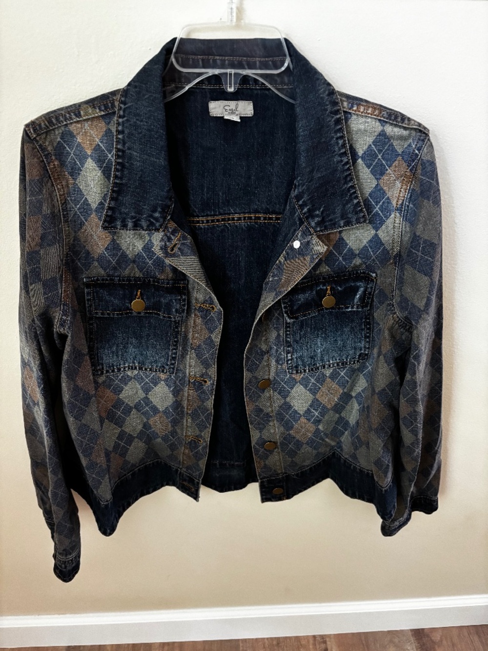 Easel Argyle denim jacket size medium